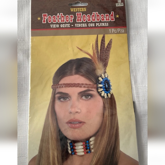 Bead & Feather Native American Indian Costume Headband by Amscan NEW - Picture 1 of 4